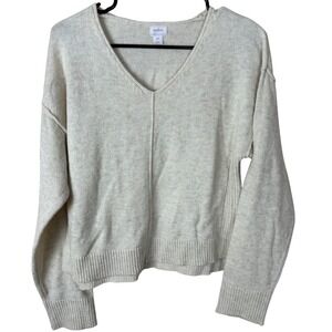 Auden Womens XS‎ Cream V Neck Knit Sweater Pullover